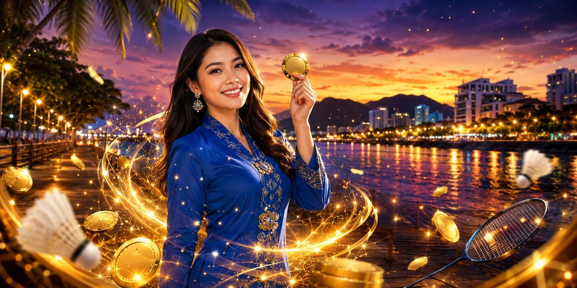 Wanita berbaju kurung menikmati permainan slot di kasino hiburan Kota Kinabalu